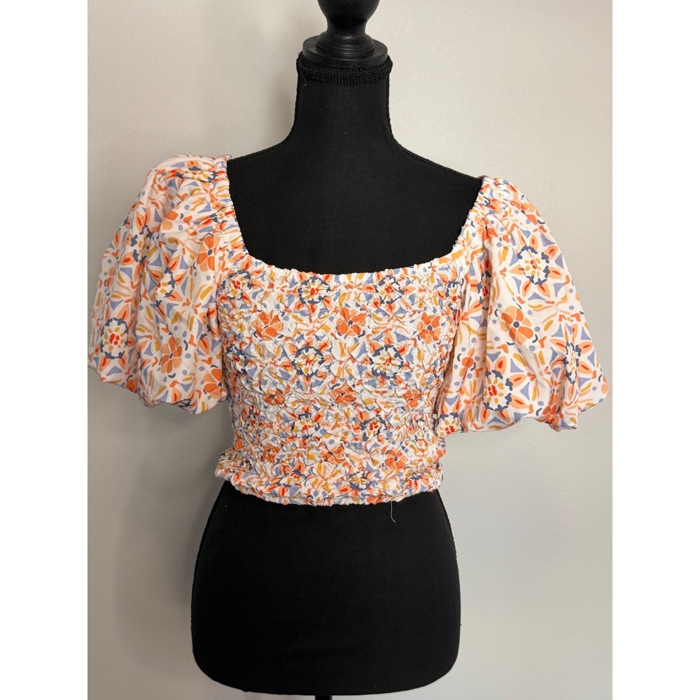 Dolan Women's Off the Shoulder Smocked Textured Puff‎ Sleeve Blouse Sz XXS